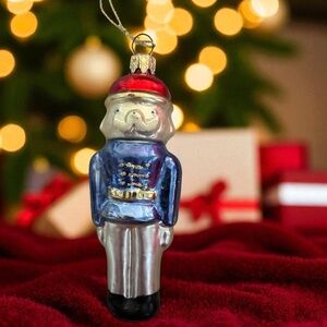 Vintage West German Glass Soldier Ornament Nutcracker Style 5” Hand-Painted